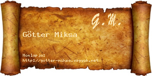 Götter Miksa névjegykártya